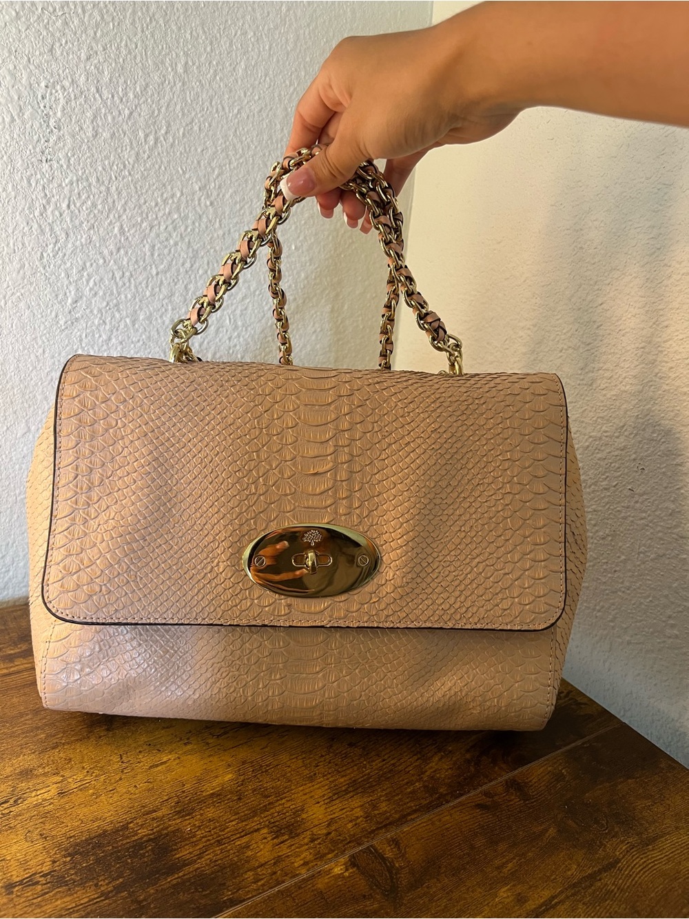 Mulberry pink snakeskin bag